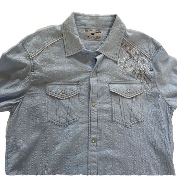 Pop Icon Western Shirt Pearl Snap Front Powder Blue The Buckle Men’s‎ XL - Picture 1 of 12
